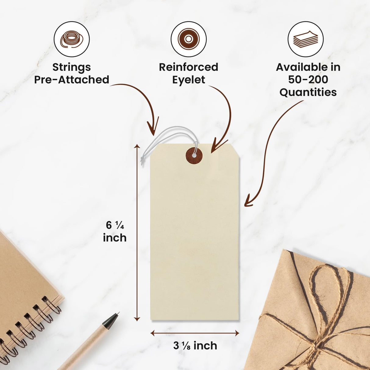 9pt Creme Manila Tag w/ String Set of 200 Size #8