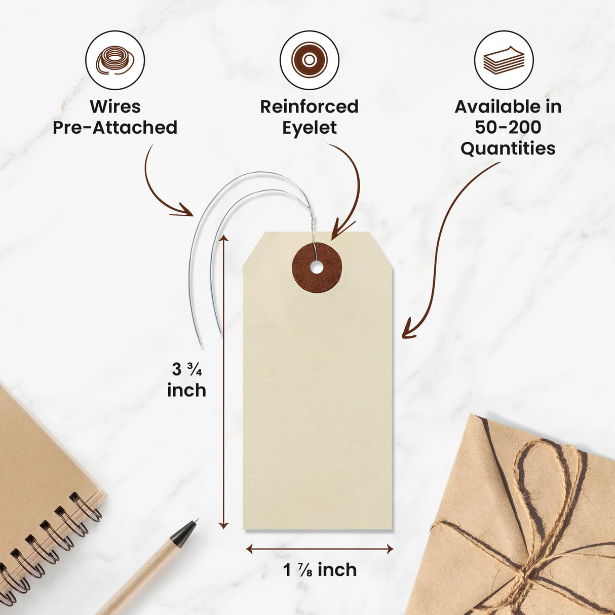 9pt Creme Manila Tag w/ Wire Hanger Set of 50 Size #3