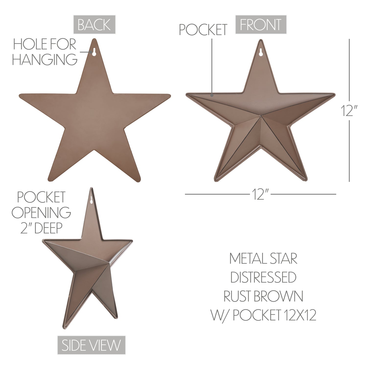 Metal Star Distressed w/ Pocket 12x12