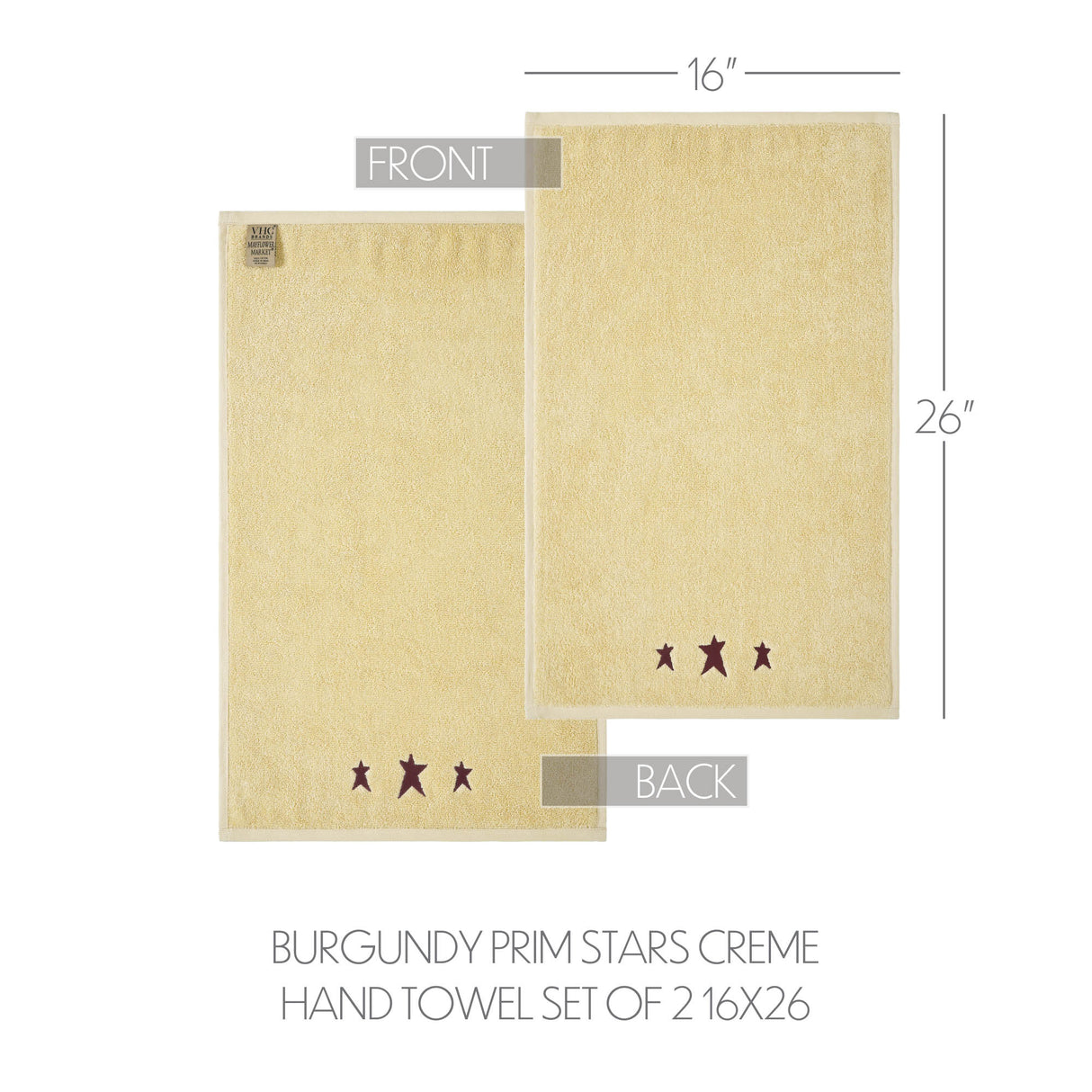 Burgundy Prim Stars Creme Hand Towel Set of 2 16x26