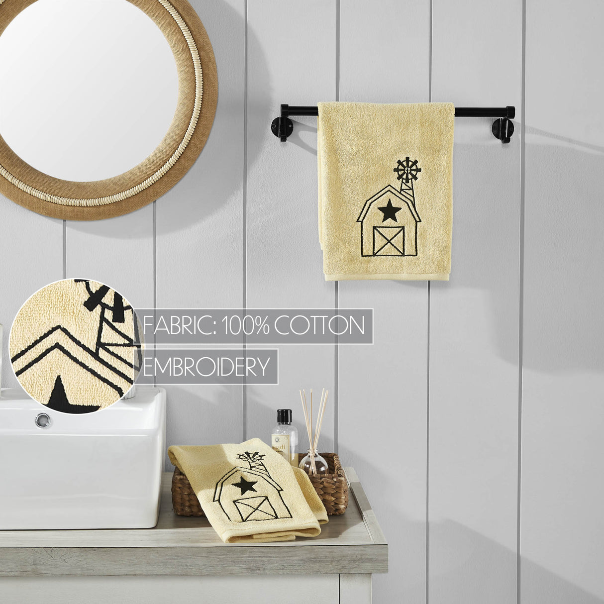 Black Barn w/ Mill Creme Hand Towel Set of 2 16x26