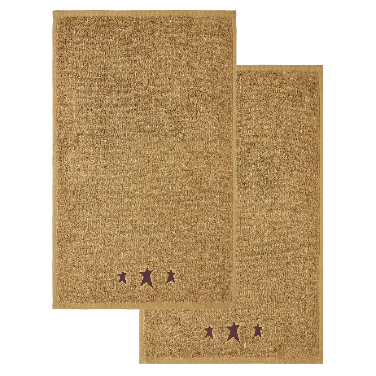 Burgundy Prim Stars Tan Hand Towel Set of 2 16x26