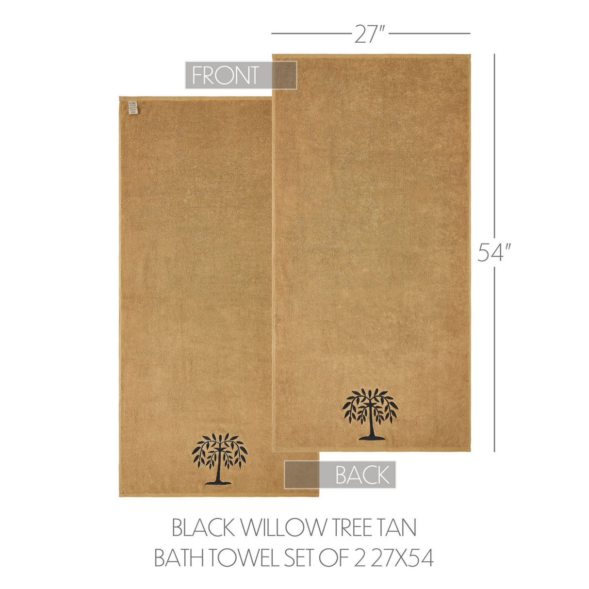 Black Willow Tree Tan Bath Towel Set of 2 27x54