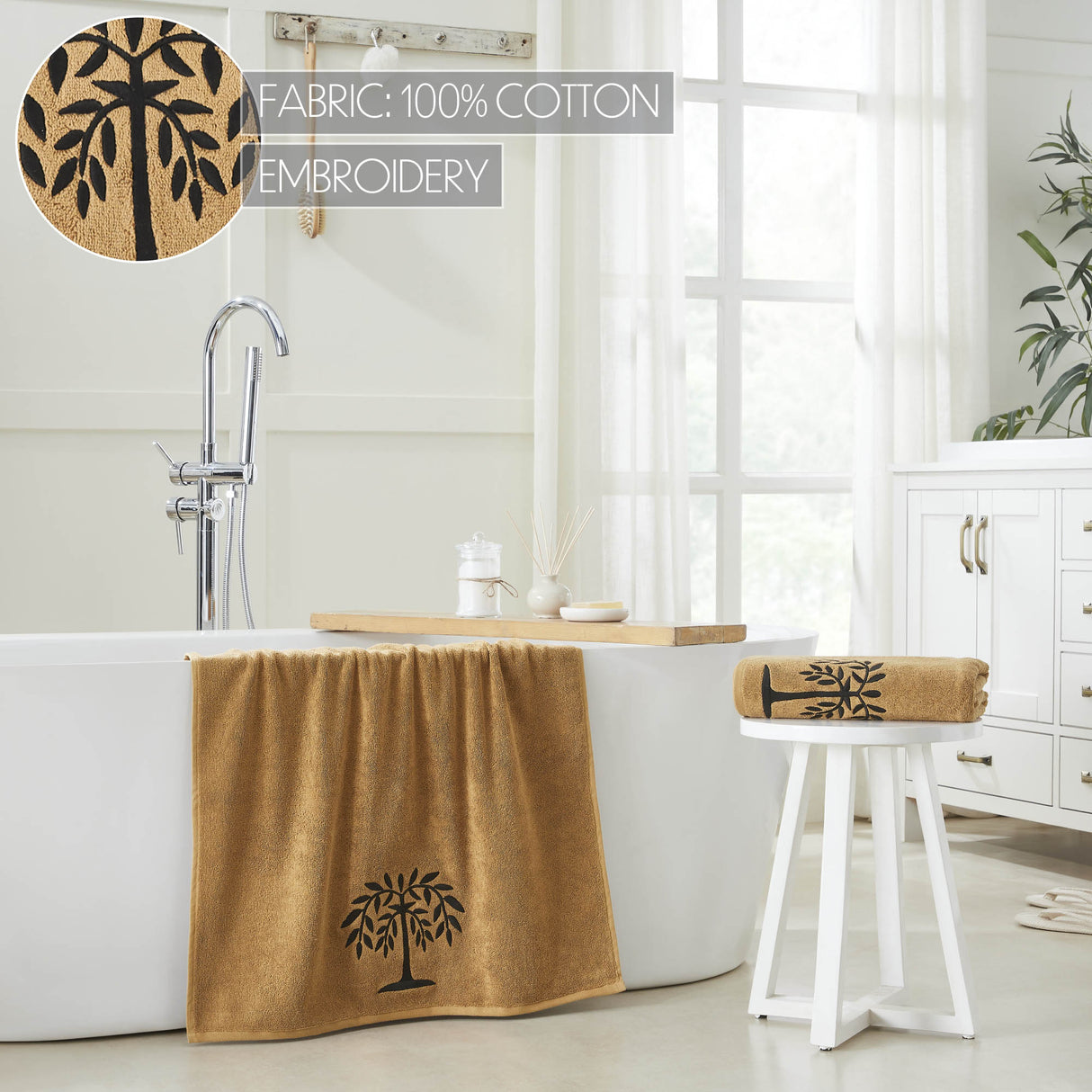 Black Willow Tree Tan Bath Towel Set of 2 27x54