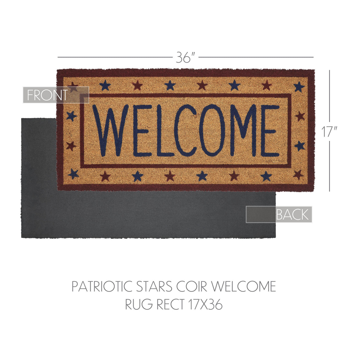 Patriotic Stars Welcome Coir Rug Rect 17x36