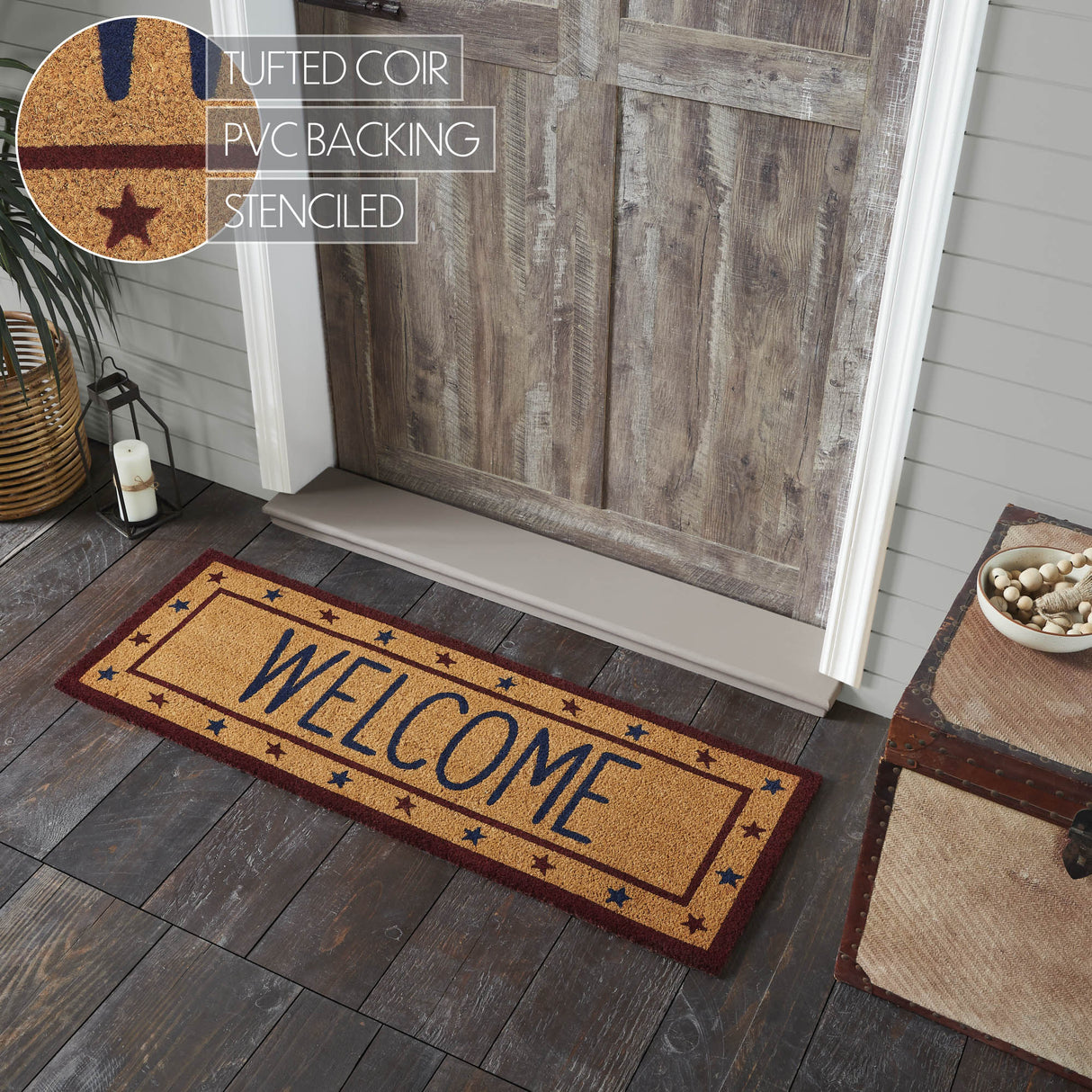 Patriotic Stars Welcome Coir Rug Rect 17x48