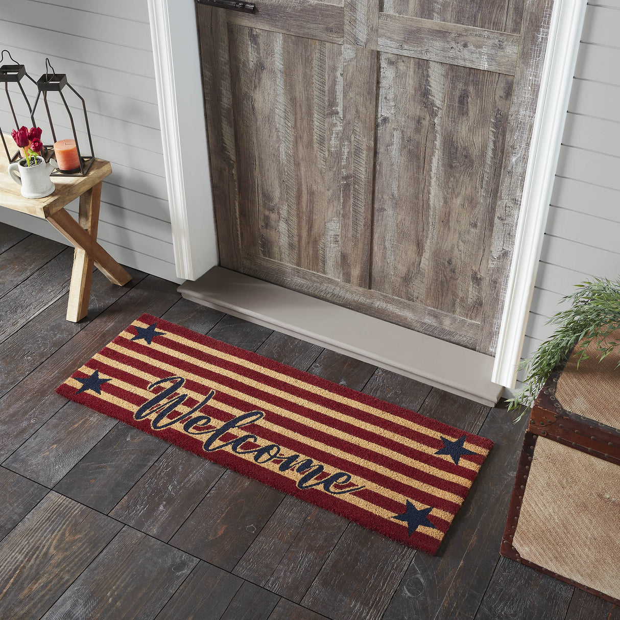 Patriotic Stripes Coir Welcome Rug Rect 17x48