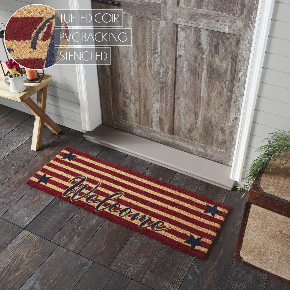 Patriotic Stripes Coir Welcome Rug Rect 17x48
