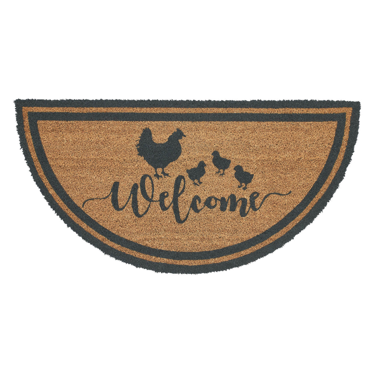 Down Home Hen & Chicks Coir Welcome Rug Half Circle 16.5x33
