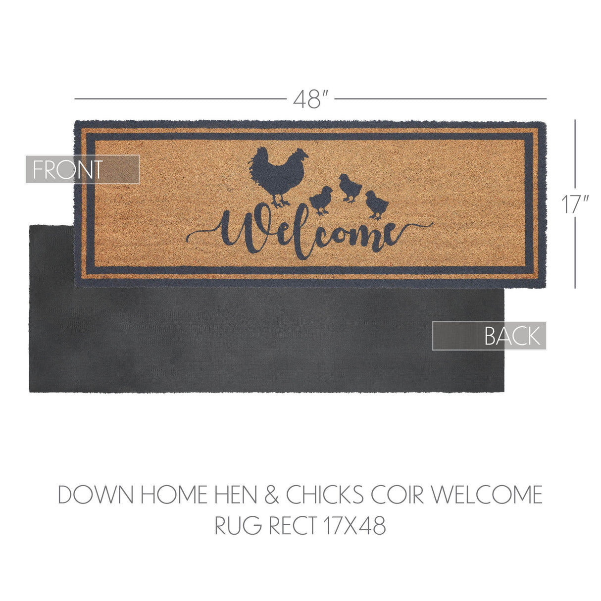 Down Home Hen & Chicks Coir Welcome Rug Rect 17x48