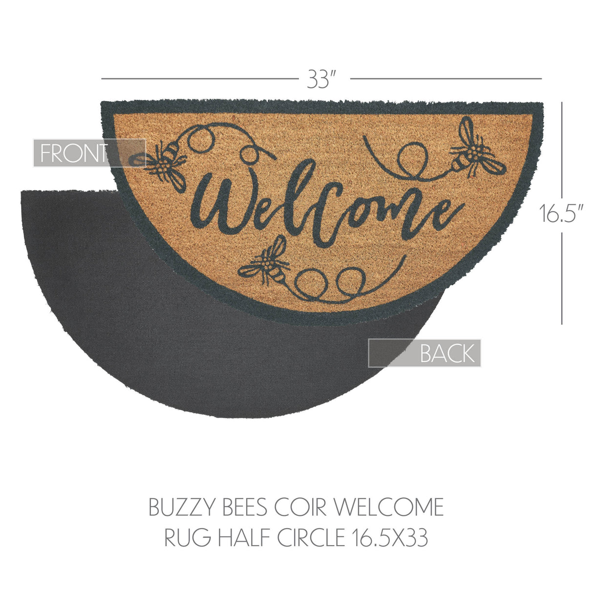 Buzzy Bees Coir Welcome Rug Half Circle 16.5x33