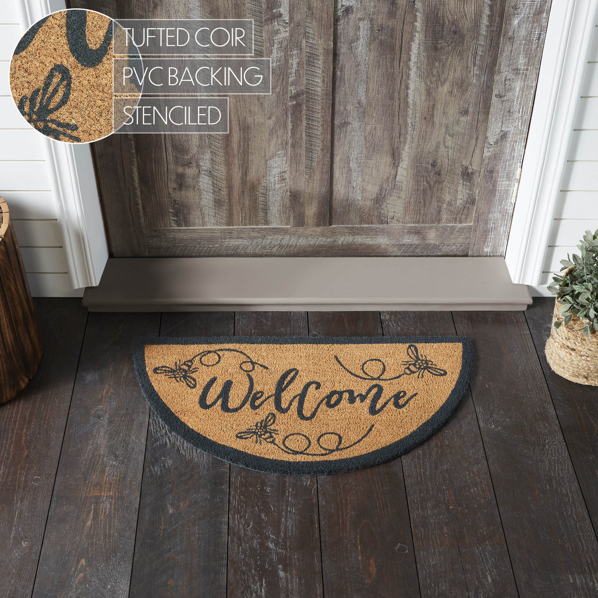 Buzzy Bees Coir Welcome Rug Half Circle 16.5x33