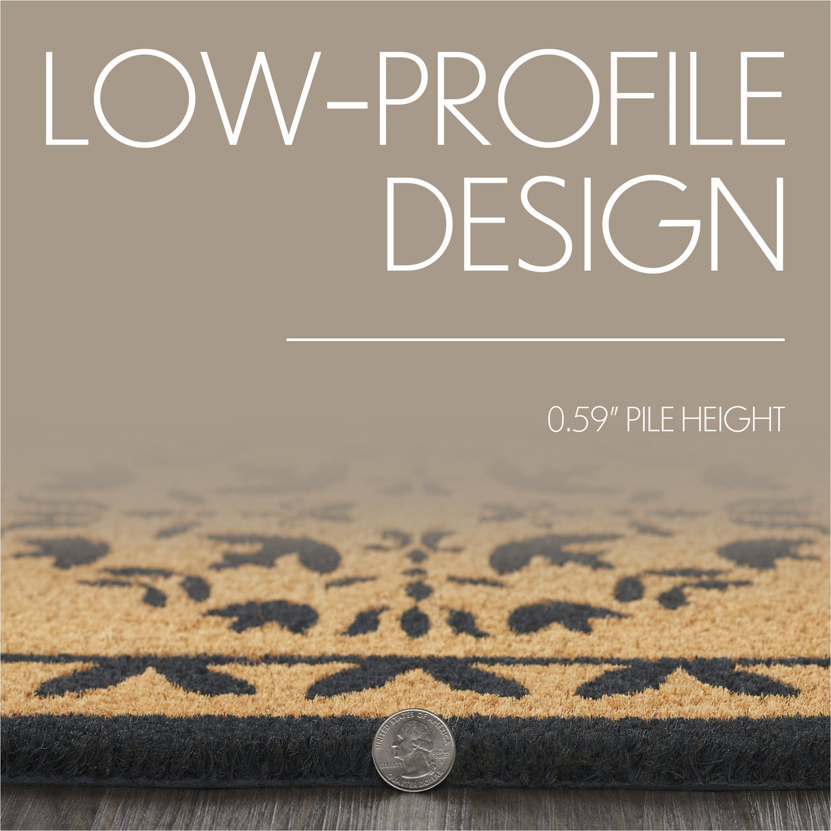 Charleston Mosaic Charcoal Coir Rug Half Circle 16.5x33