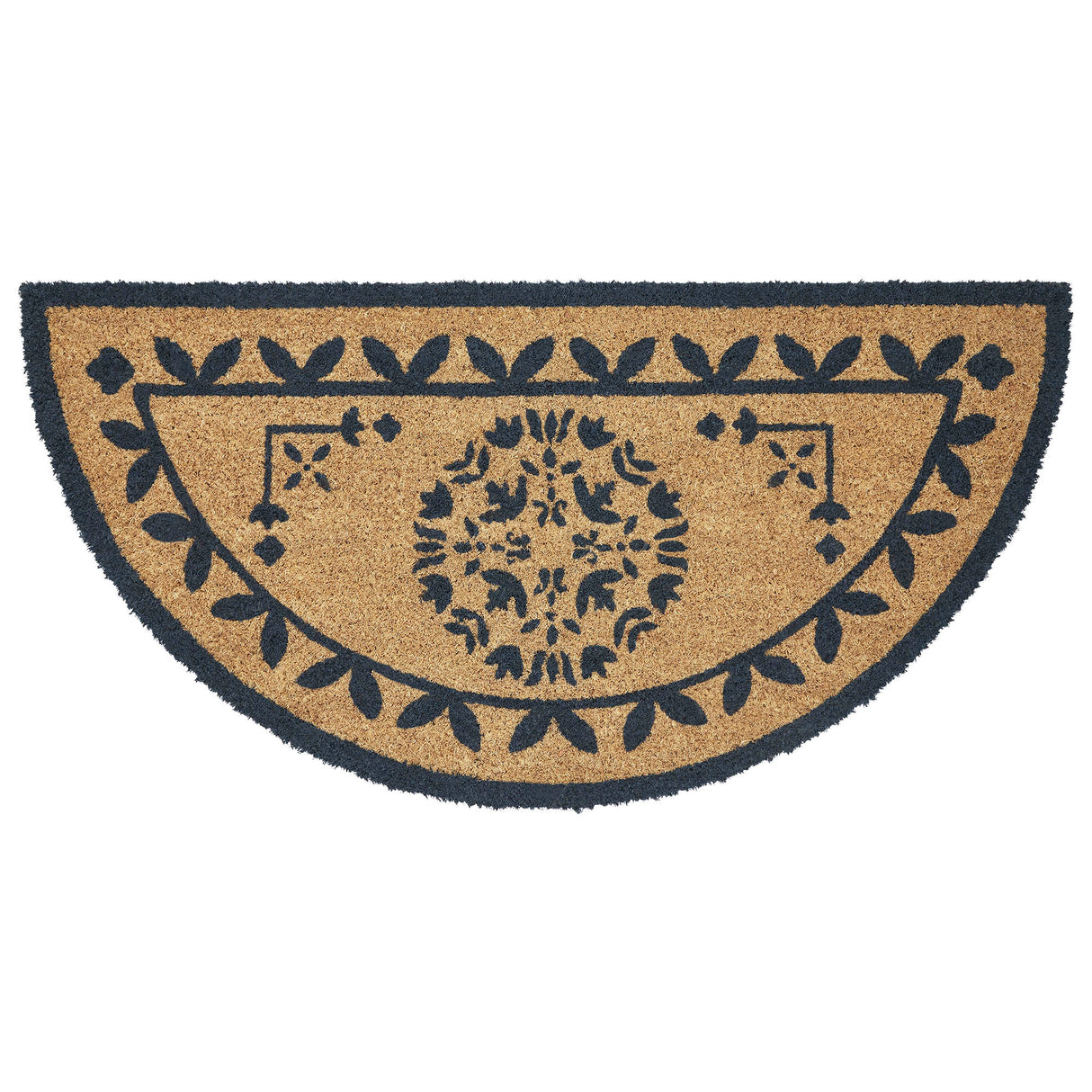 Charleston Mosaic Charcoal Coir Rug Half Circle 16.5x33