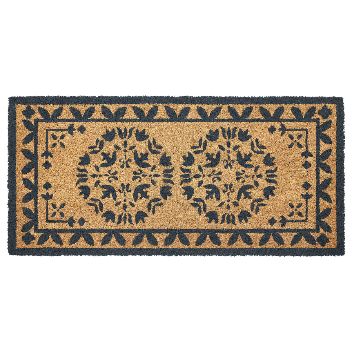 Charleston Mosaic Charcoal Coir Rug Rect 17x36
