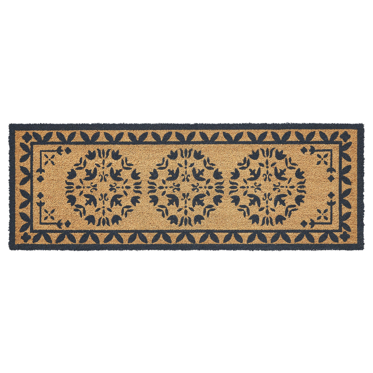 Charleston Mosaic Charcoal Coir Rug Rect 17x48