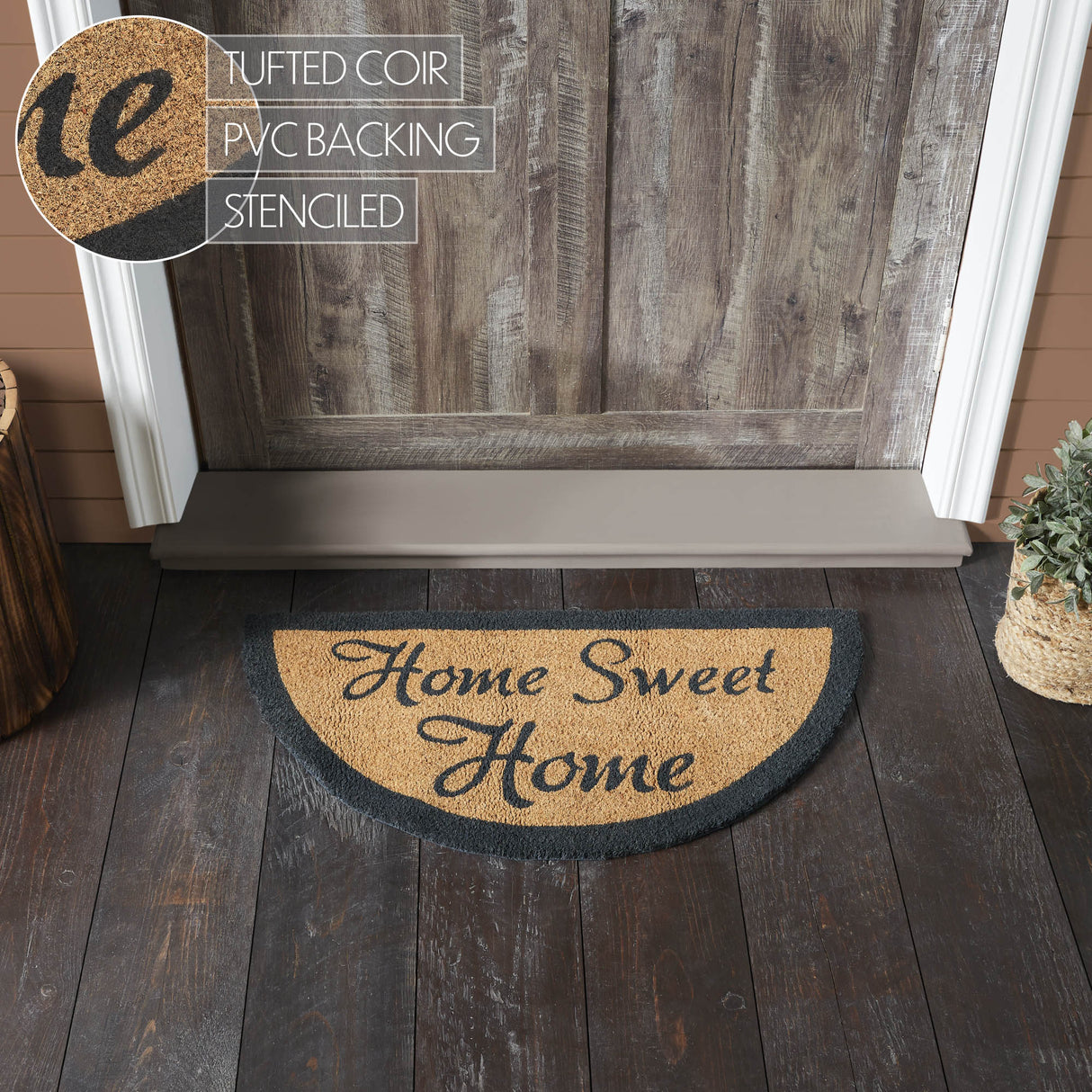 Home Sweet Home Coir Rug Half Circle 16.5x33