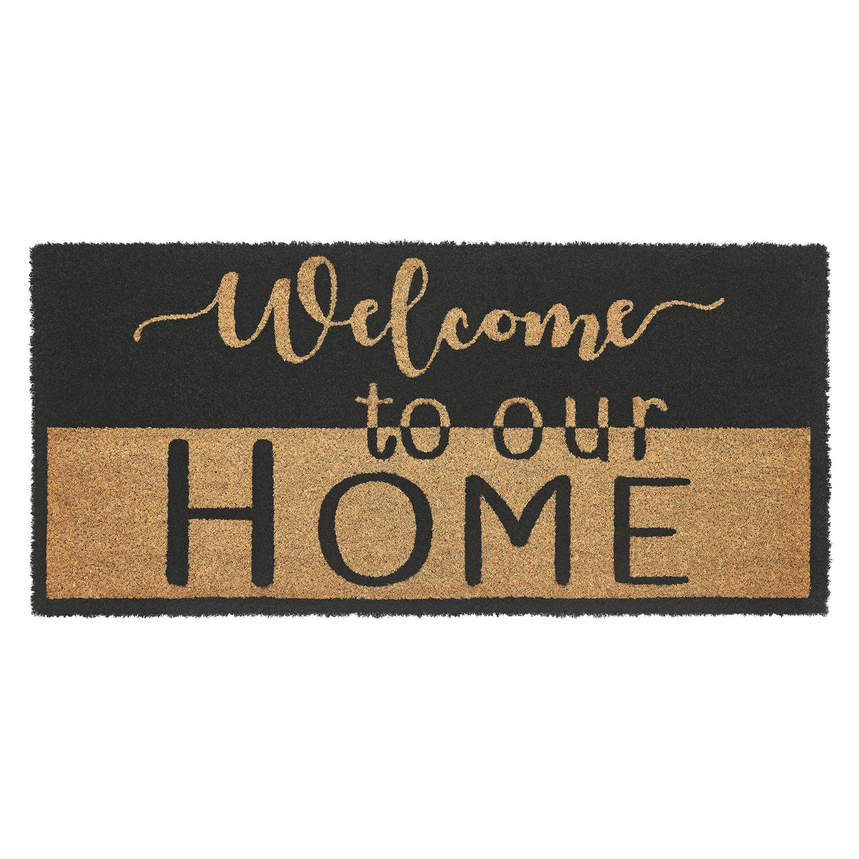 Welcome To Our Home Black Tan Coir Rug Rect 17x36