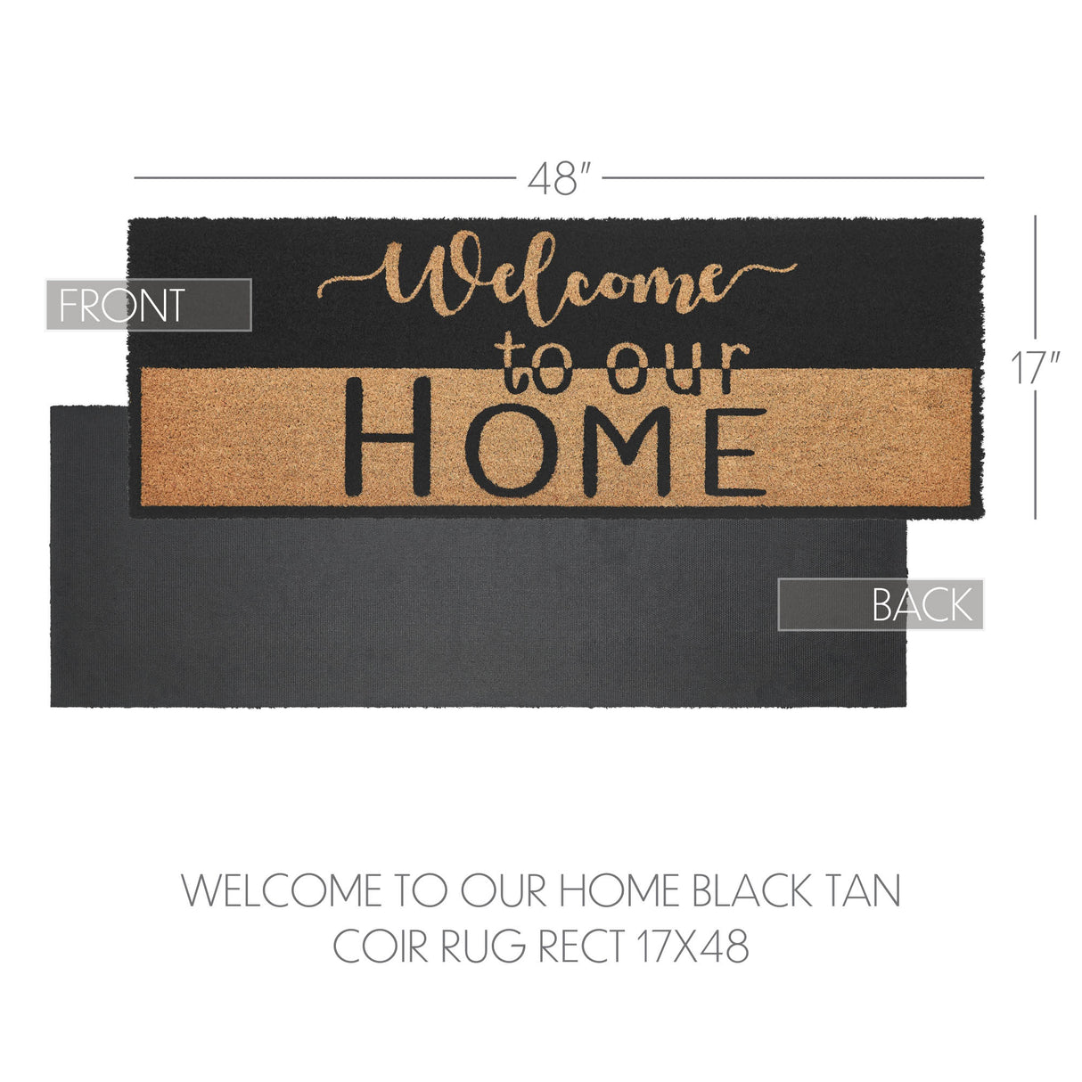 Welcome To Our Home Black Tan Coir Rug Rect 17x48
