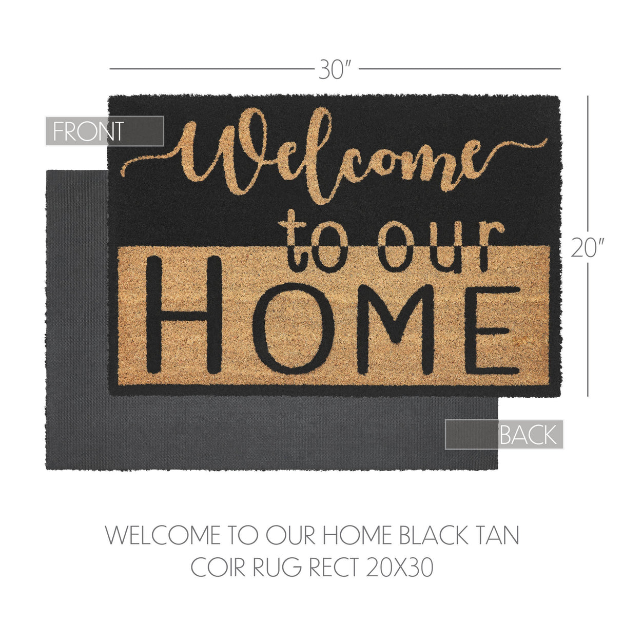 Welcome To Our Home Black Tan Coir Rug Rect 20x30