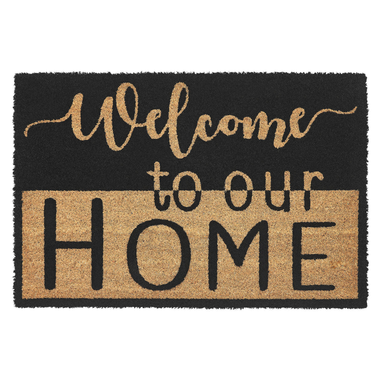 Welcome To Our Home Black Tan Coir Rug Rect 20x30