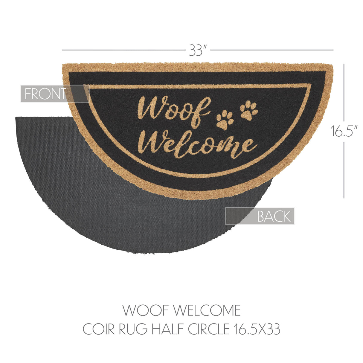 Woof Welcome Coir Rug Half Circle 16.5x33