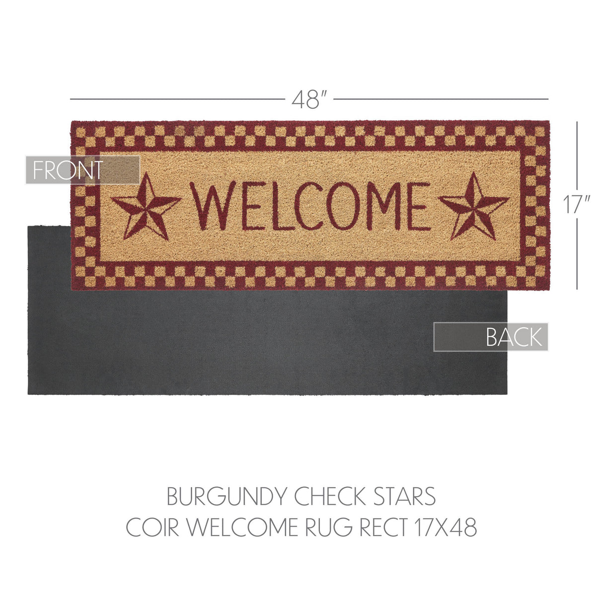 Burgundy Check Stars Coir Welcome Rug Rect 17x48