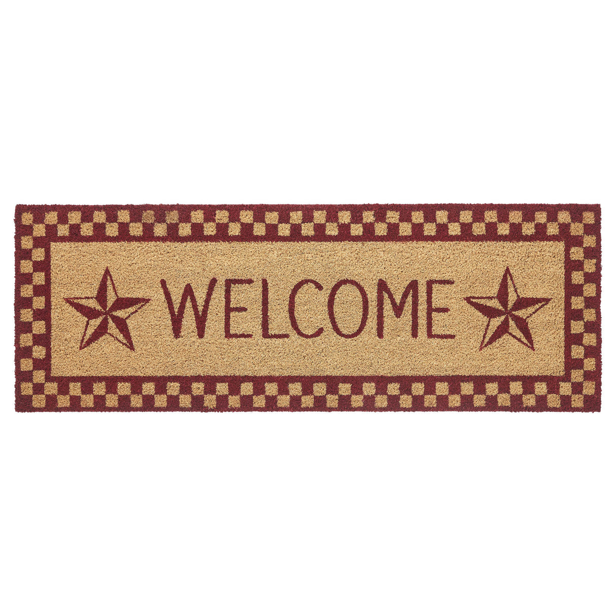 Burgundy Check Stars Coir Welcome Rug Rect 17x48