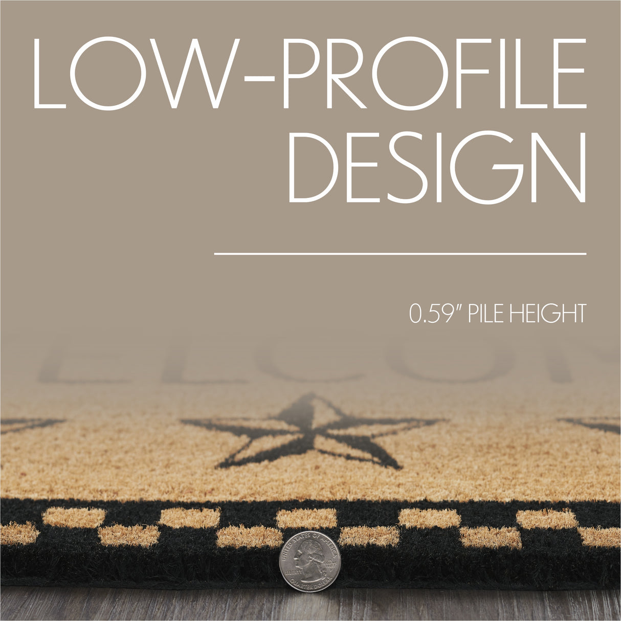 Black Check Stars Coir Welcome Rug Half Circle 16.5x33