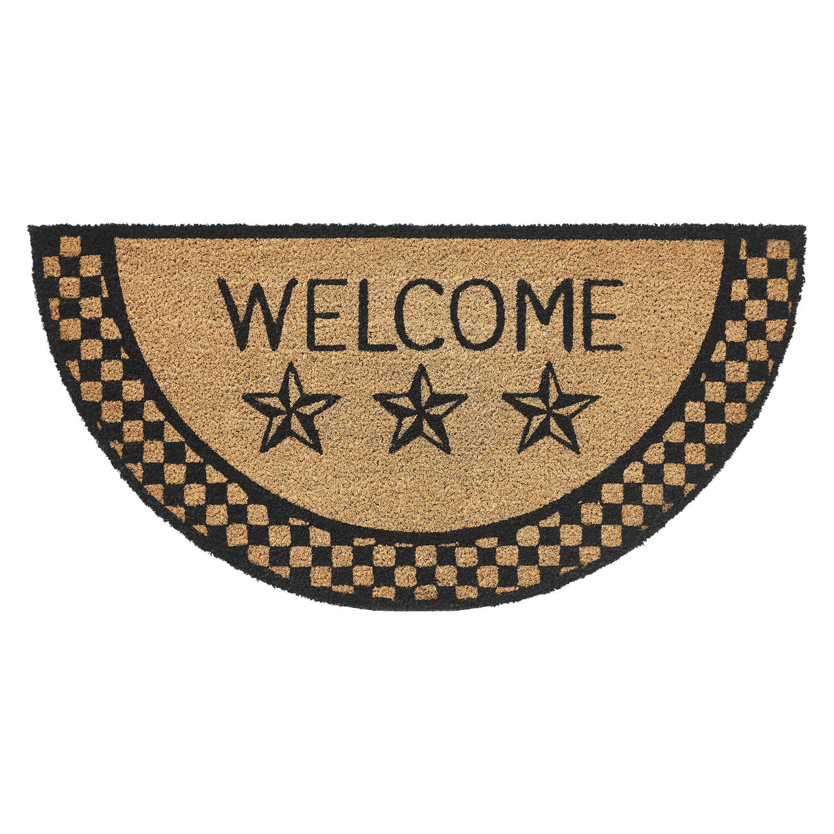 Black Check Stars Coir Welcome Rug Half Circle 16.5x33