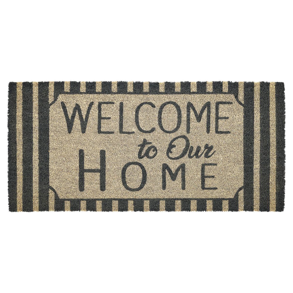 Welcome To Our Home Charcoal Stripes Coir Rug Rect 17x36