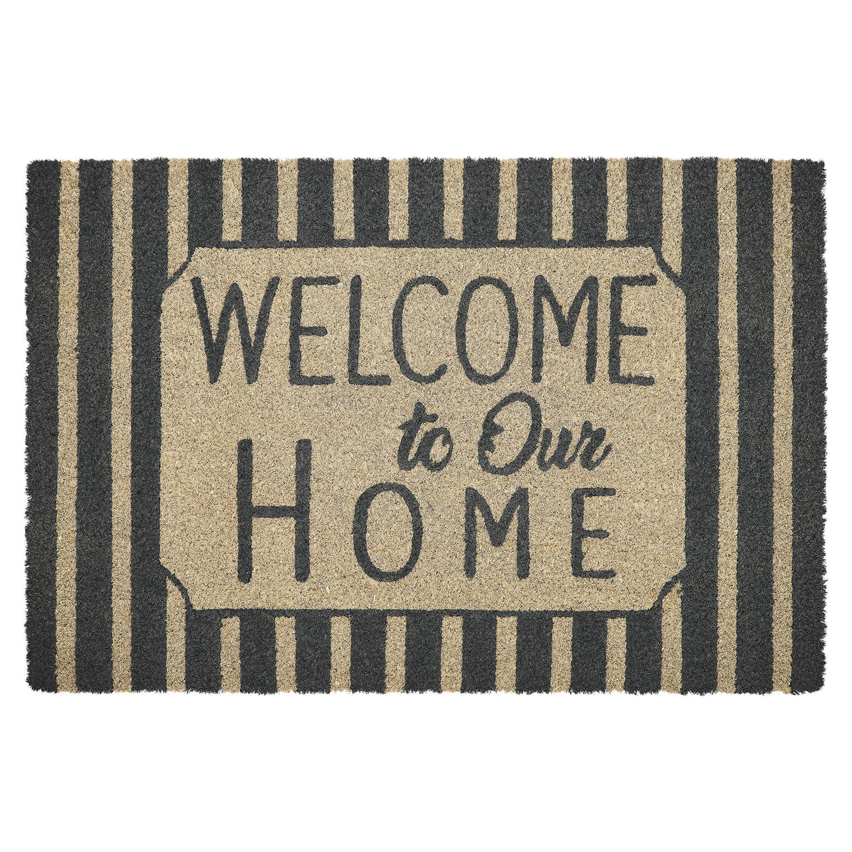 Welcome To Our Home Charcoal Stripes Coir Rug Rect 20x30