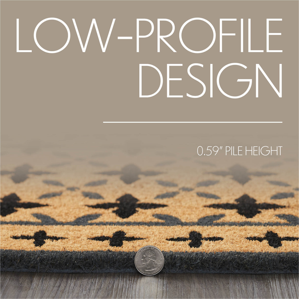 Charleston Mosaic Black Grey Coir Rug Rect 17x36