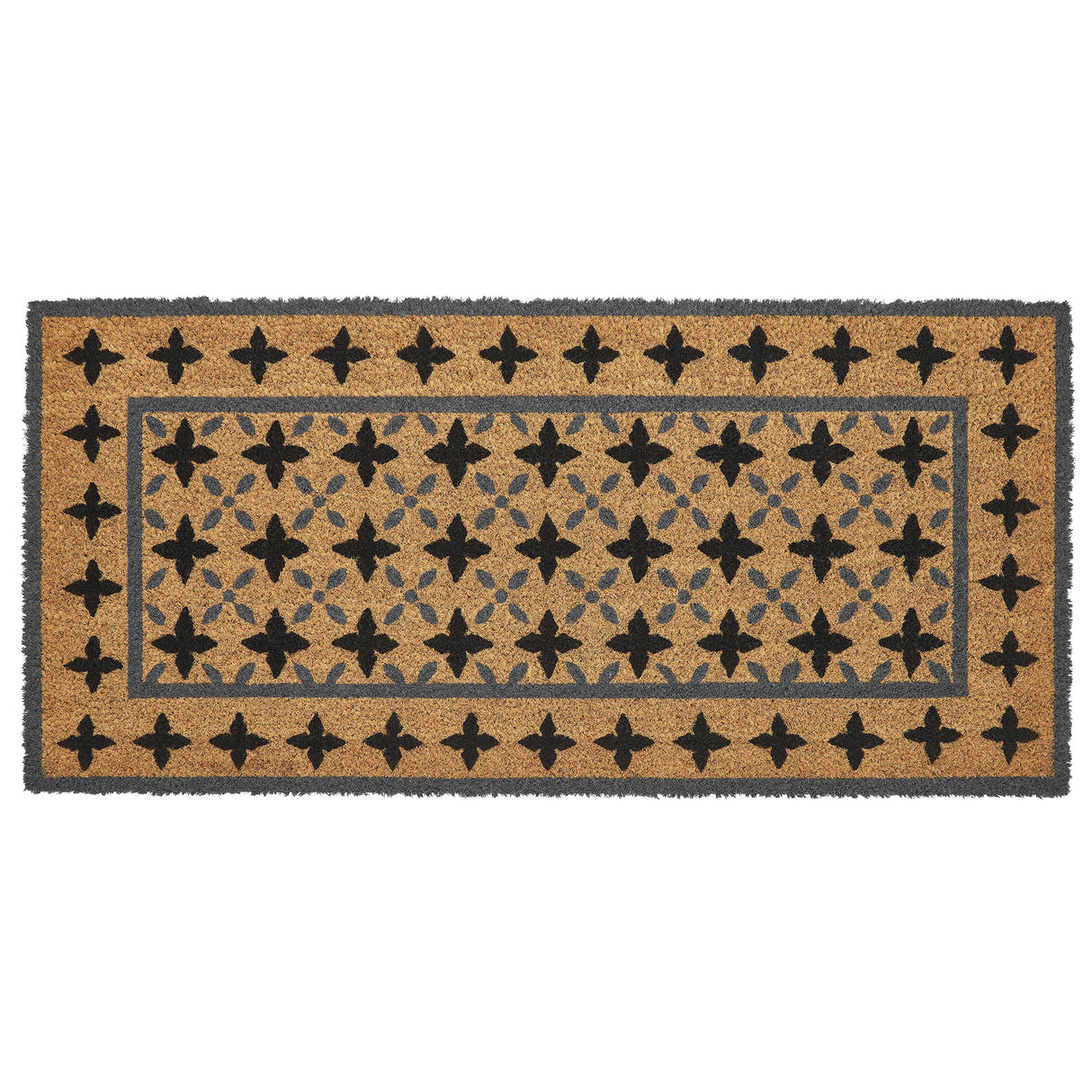 Charleston Mosaic Black Grey Coir Rug Rect 17x36