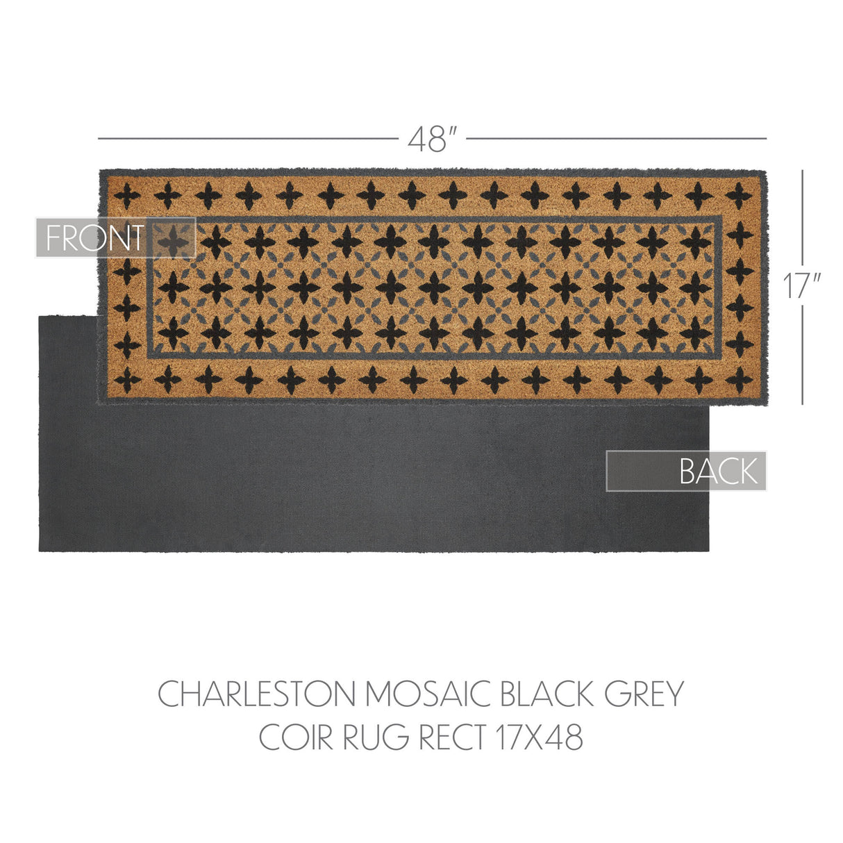 Charleston Mosaic Black Grey Coir Rug Rect 17x48