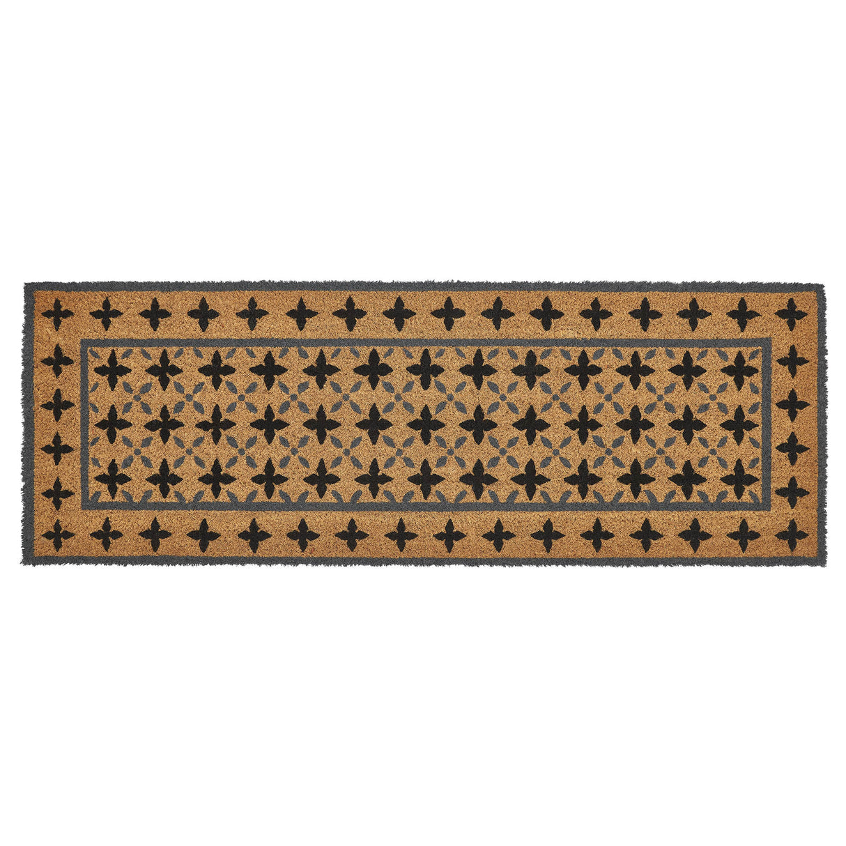 Charleston Mosaic Black Grey Coir Rug Rect 17x48