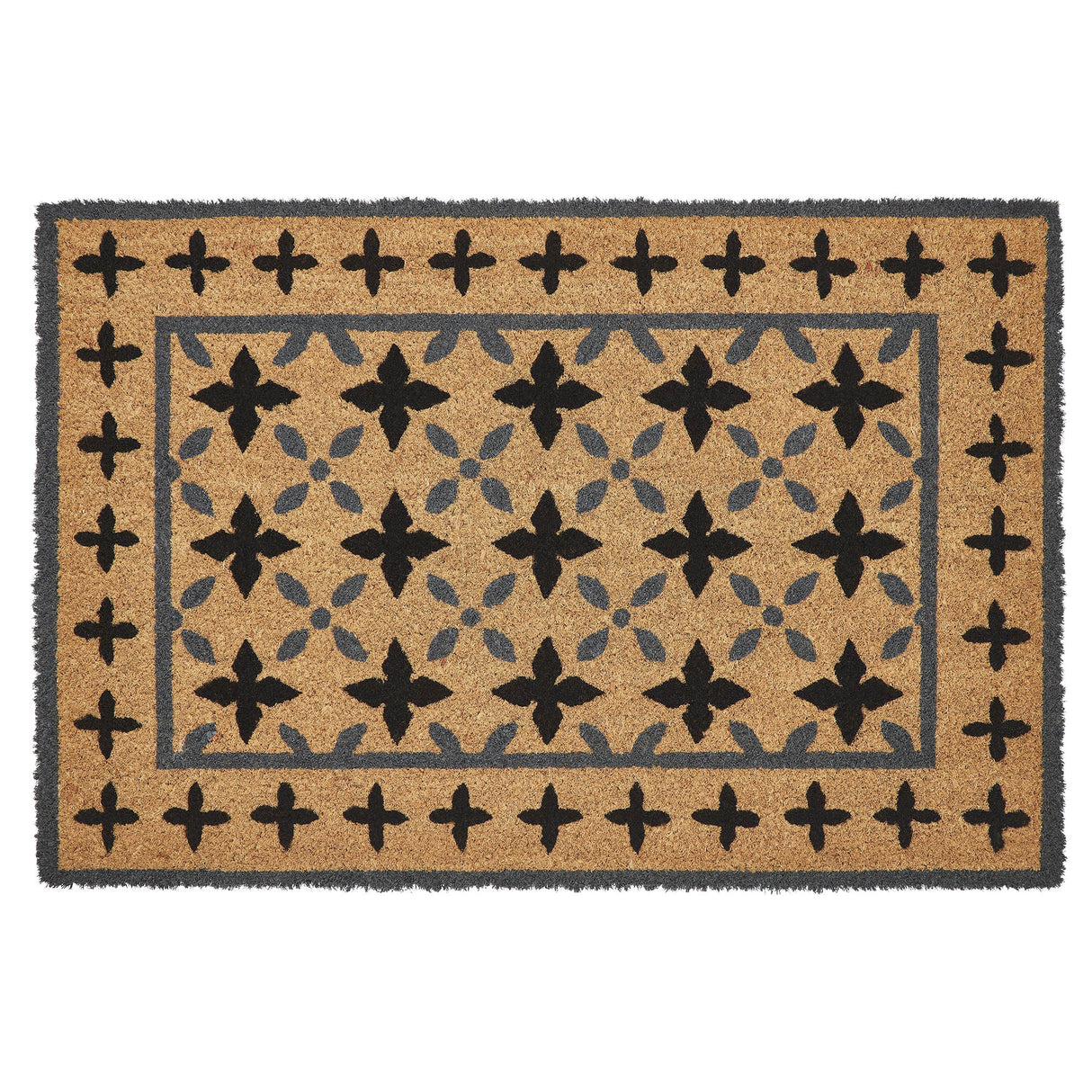 Charleston Mosaic Black Grey Coir Rug Rect 20x30