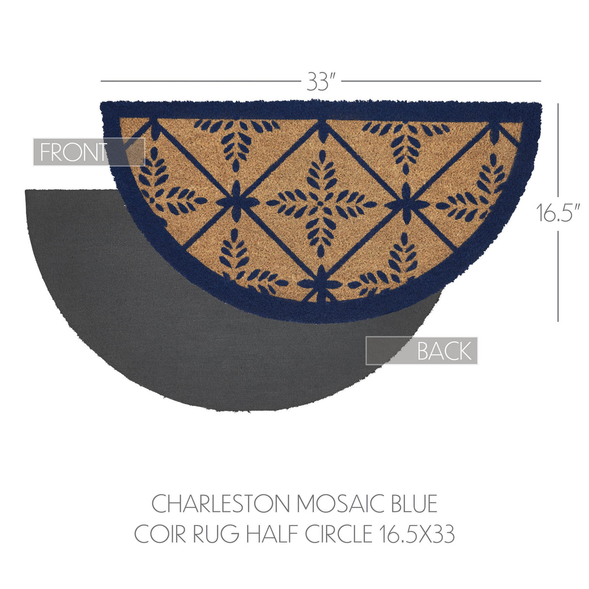 Charleston Mosaic Blue Coir Rug Half Circle 16.5x33