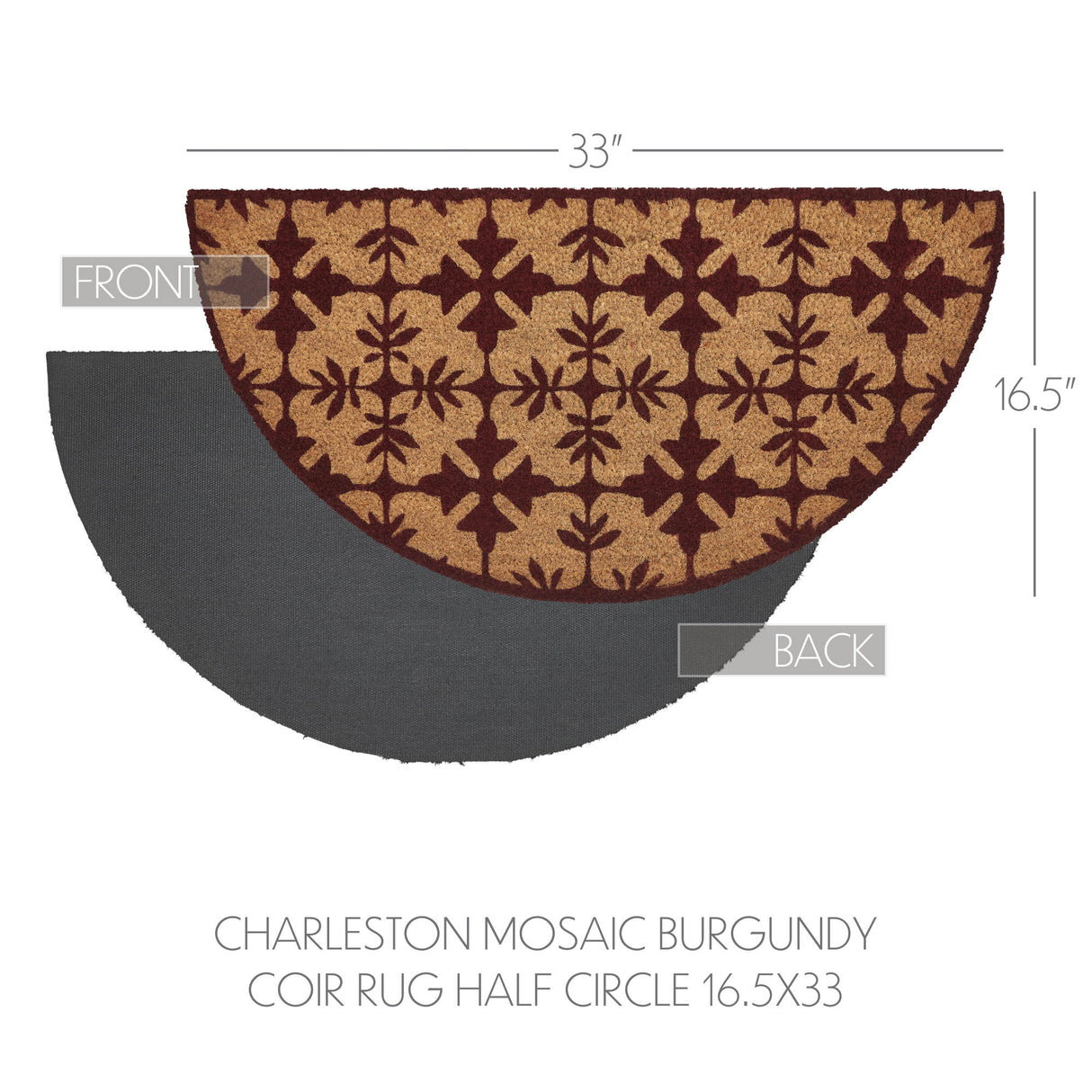 Charleston Mosaic Burgundy Coir Rug Half Circle 16.5x33