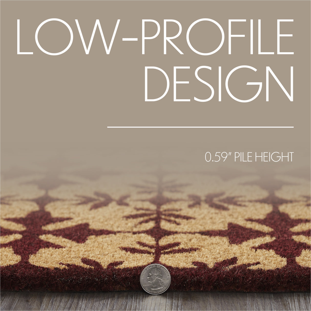 Charleston Mosaic Burgundy Coir Rug Half Circle 16.5x33