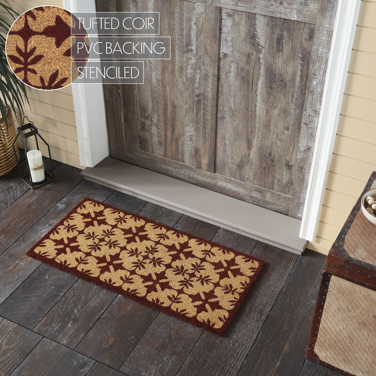 Charleston Mosaic Burgundy Coir Rug Rect 17x36