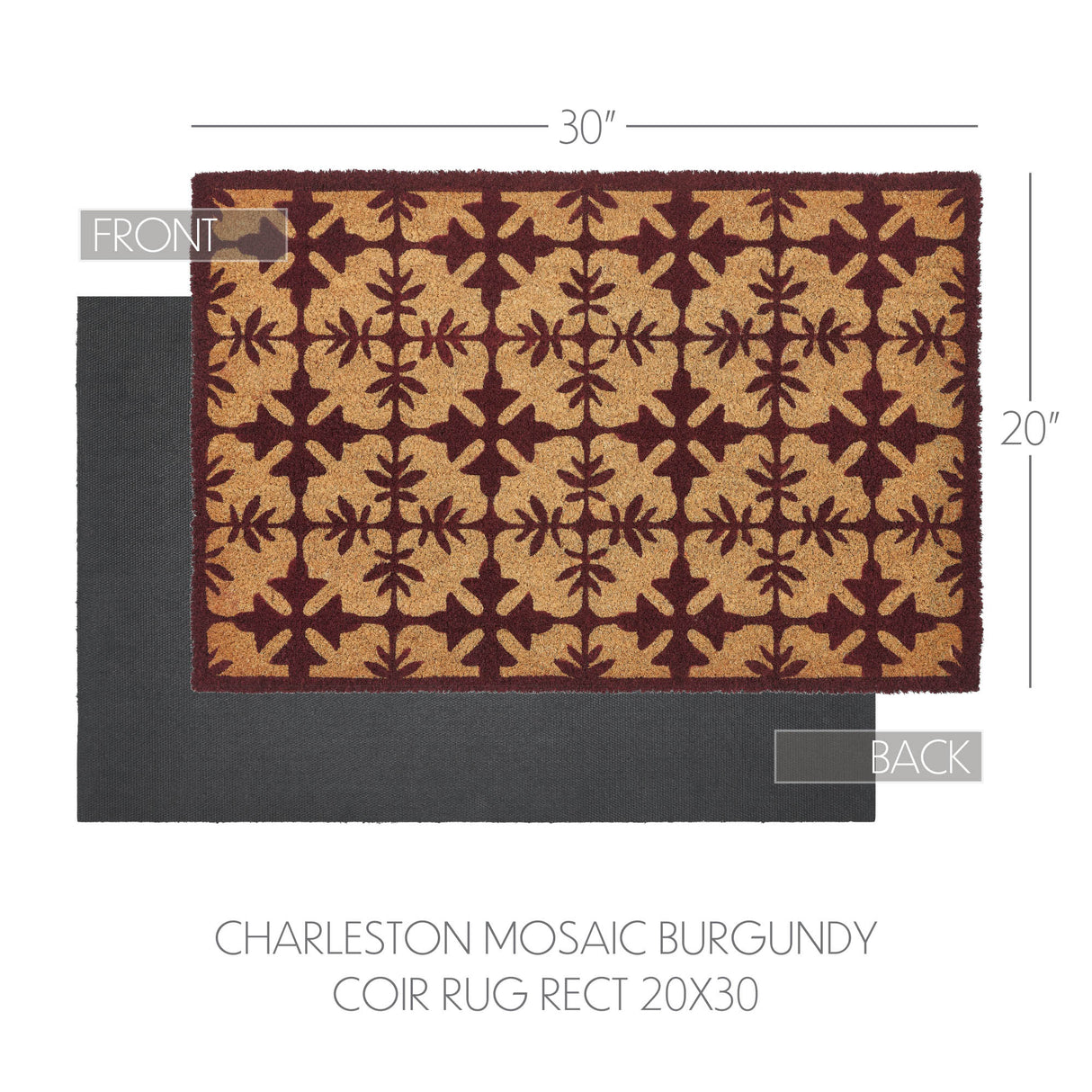 Charleston Mosaic Burgundy Coir Rug Rect 20x30