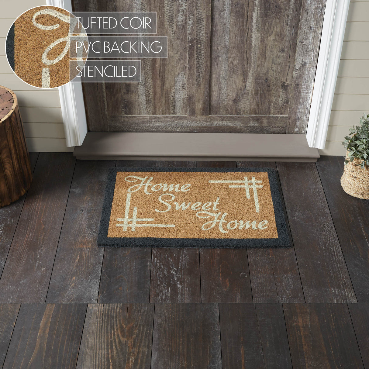 Home Sweet Home Charcoal Creme Coir Rug Rect 20x30
