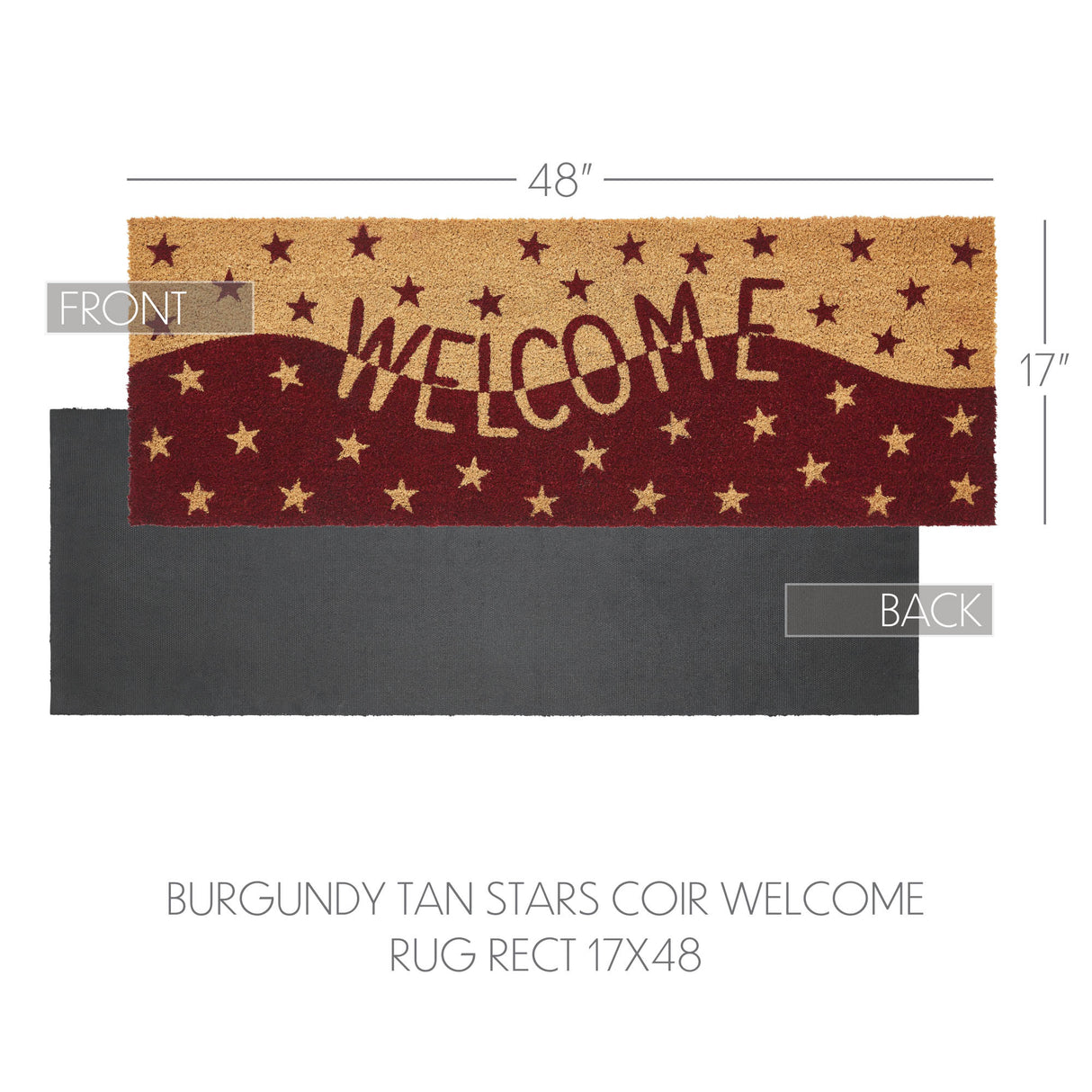 Burgundy Tan Stars Coir Welcome Rug Rect 17x48