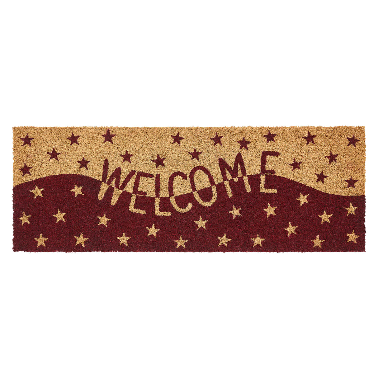 Burgundy Tan Stars Coir Welcome Rug Rect 17x48