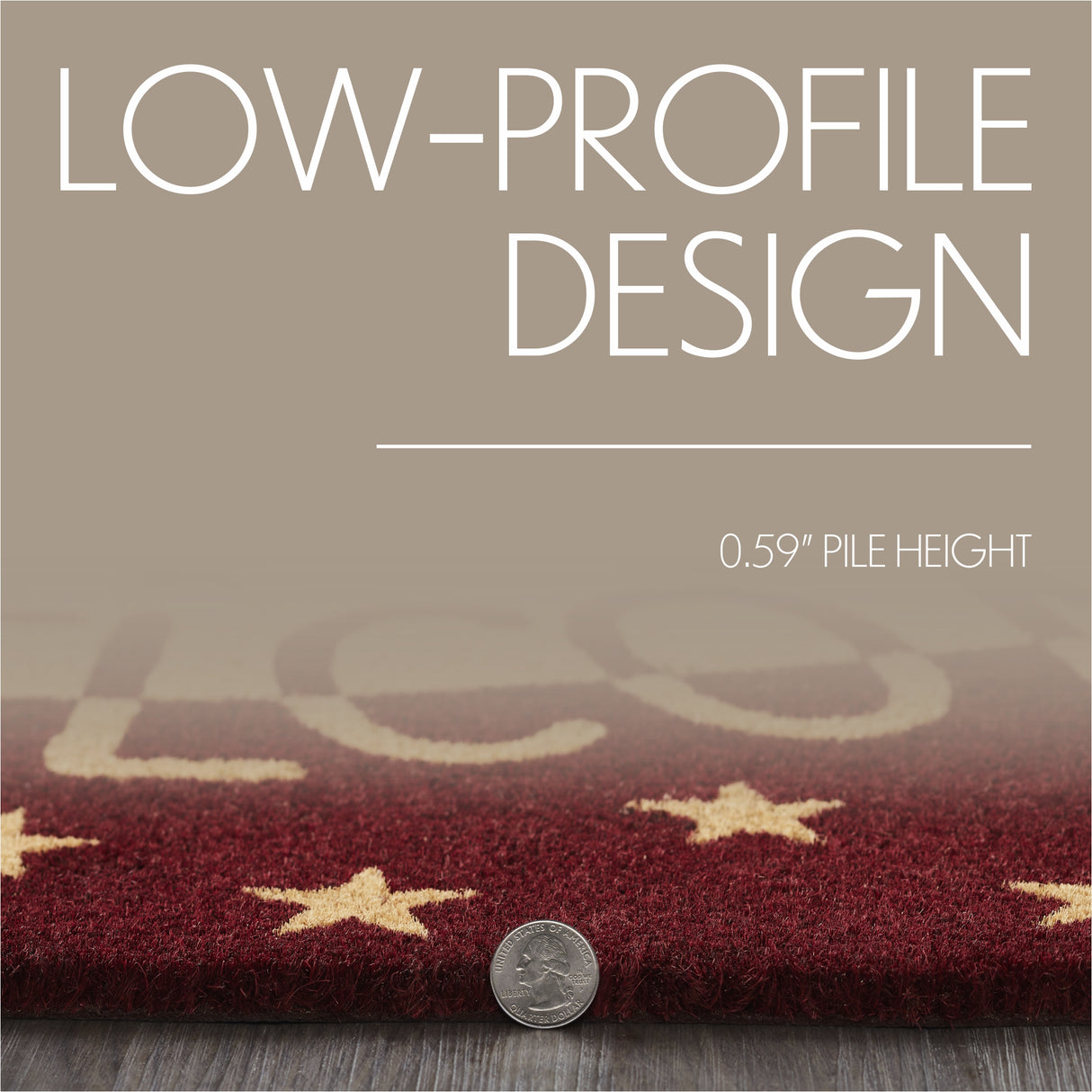 Burgundy Tan Stars Coir Welcome Rug Rect 20x30