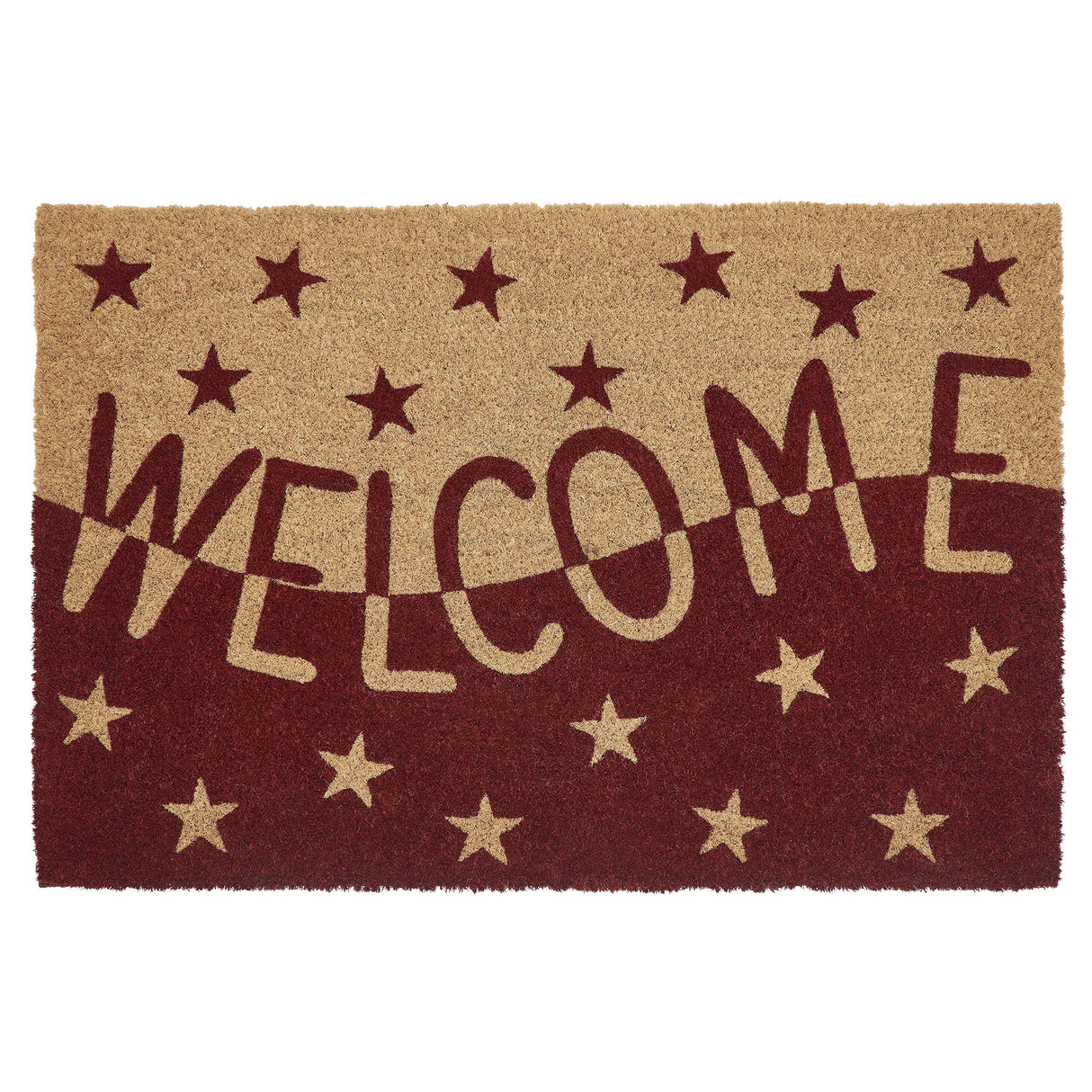 Burgundy Tan Stars Coir Welcome Rug Rect 20x30