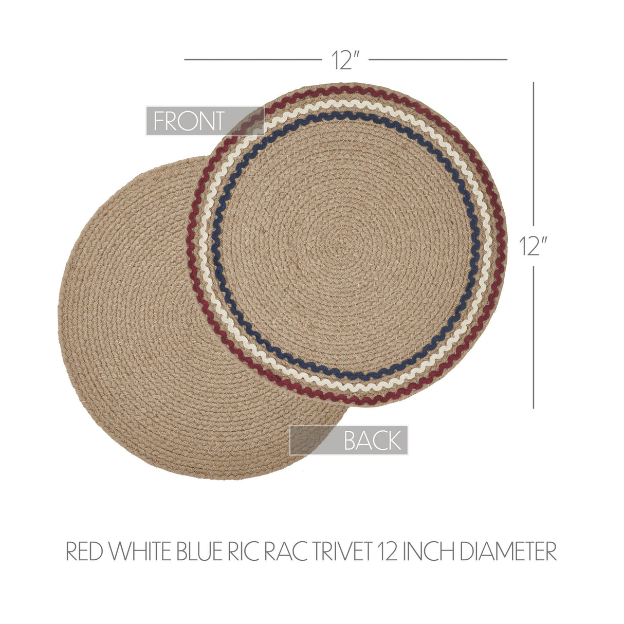 Red White Blue Ric Rac Trivet 12 Inch Diameter, Set of 3