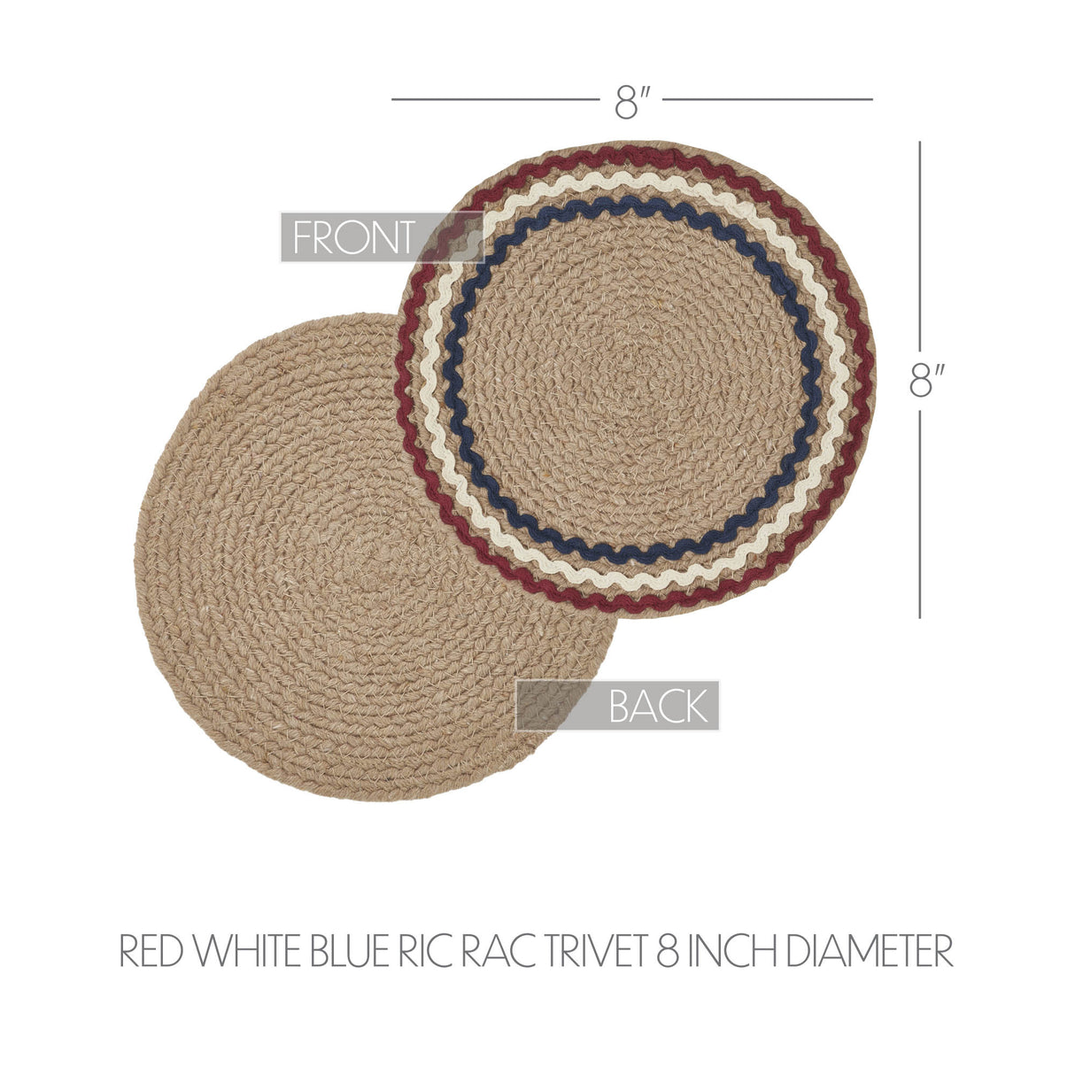 Red White Blue Ric Rac Trivet 8 Inch Diameter, Set of 3
