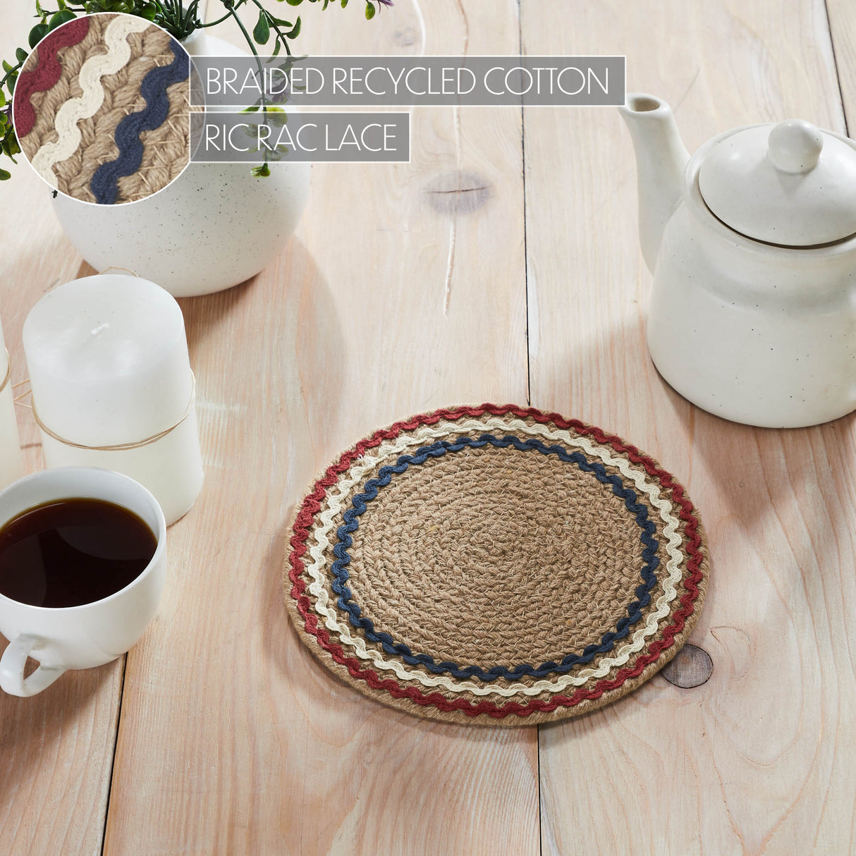 Red White Blue Ric Rac Trivet 8 Inch Diameter